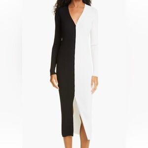 STAUD Shoko Sweater Midi Dress in Black White size Small $165 Colorblock